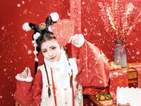 高端ACG業界女神爆機少女▌喵小吉▌珍品T3會員《玉兔迎春》紅紅火火M腿掰穴獻禮 賀慶新春 珍藏必備爆贊