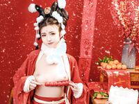 高端ACG業界女神爆機少女▌喵小吉▌珍品T3會員《玉兔迎春》紅紅火火M腿掰穴獻禮 賀慶新春 珍藏必備爆贊