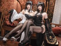 极品二次元COSER女菩萨【九言】-喜茶苍苍子碧蓝航线镇海白黒双人