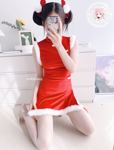 최신@귀여운 소녀@welfareji@훌륭한 그림@핑크 소녀@니카이탕의 크리스마스 치파오