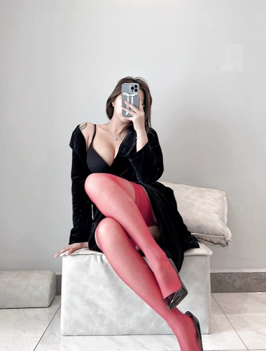 Jiejiu – ถุงน่องแบบแขวนสีแดงบอร์โดซ์ซีรีส์ไมโครวงกลม 