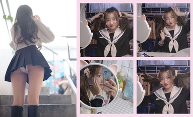 A pure and innocent female college student from a college in Zhejiang Province, pure and well-behaved in front of others, but a bitch who eats chickens in private, likes her boyfriend to enter from behind