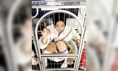 Beautiful girl with high appearance, white tender big tits, little Loli, pure and attractive, masturbating in dog cage, extreme contrast, bitch (8)