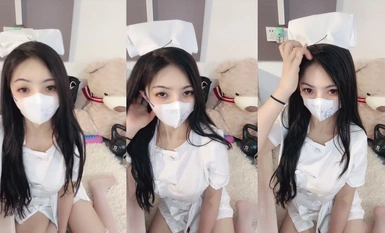 팬더 인형 멋진 큰 가슴 여신 간호사 의상 유혹 손가락 삽입 음부 자위 (3)