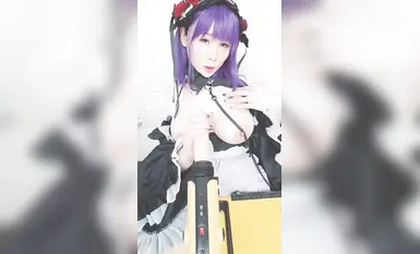 Okada Yui cos #OL #masturbation #squirt #big tits #black silk #fantia #gun machine (18)