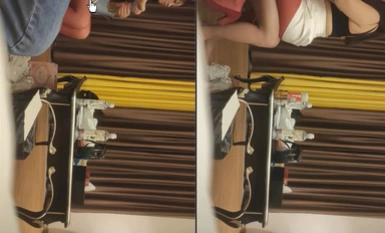 나는 트랙터가있다], 부티크 젊은 여성이 포인트가 가득한 놀림, 남자가 잡을 수없는 표정.