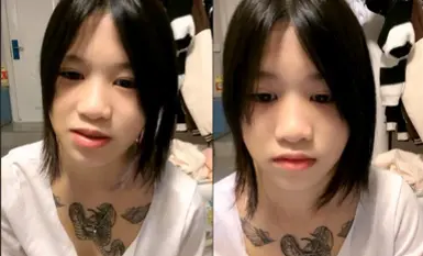 Tattooed lady! Boyfriend in bed pulling out a big dick to be fucked! Holding the JB into the pussy, actively riding the deep thrusts, masturbating after fucking the massager.