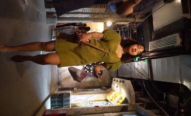 YC Mall Candid Camera Shot of a Beautiful White Collar in a Green Dress with Brown Heels and Black Hair and Pussy Marks on the Front of Her Panties!