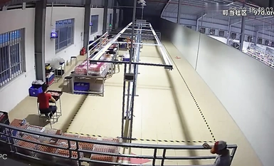 큰 뉴스 감시는 공장 조립 라인 감독자 잠수함 여성 노동자를 몰래 촬영 한 후 작업을 확인하는 심각한 척을 촬영 한 후 다행히도 감독자는 두 번째 샷 남성 그렇지 않으면 발견됩니다.