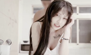 You're ready for breakfast. I'm gonna eat you first. How? Why are you so horny? You're small, you've got big tits, and you're gonna get fucked right there in the kitchen.