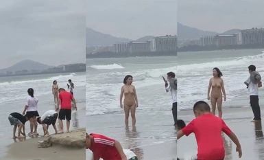 抖音吃瓜 4月9 海南三亚湾 海滩惊现裸女 当着小孩的面全裸露出