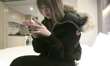 A beautiful girl with big tits in a black coat. I was defeated after taking off my clothes. A close-up of her black fishnet stockings with her fingers quickly fingering her pussy and fucking her hard from behind